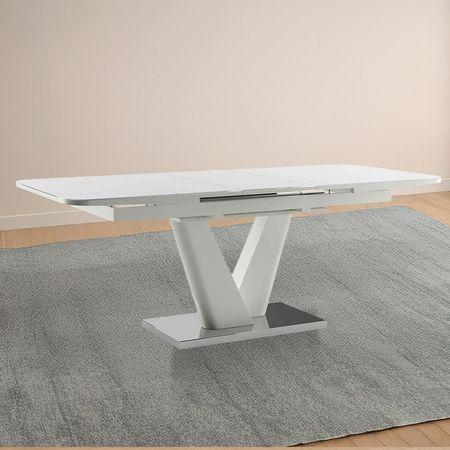 Caribu Glass 6 To 8 Seater Extendable Dining Table In White High Gloss Finish