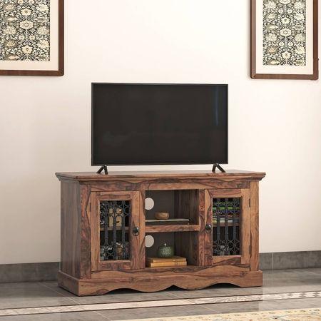 Bunai Solid Wood Free Standing TV Unit In Teak Finish