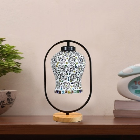 Devansh Multicolor Glass Wooden & Iron  Table Lamp -17 Inch Height  -Apl4