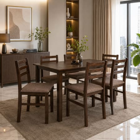 Seattle Starter Dining Set 1+6 (Rubberwood, Dark Cappuccino Finish)