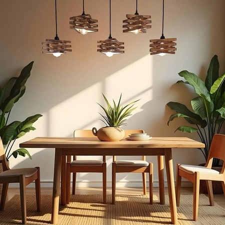 Star 5 Series Brown Solid Wood Cluster Hanging Light