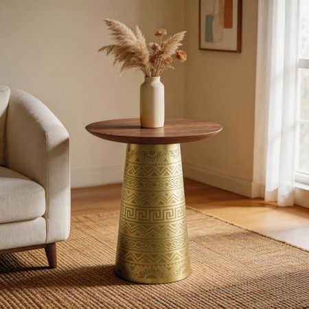 Helios Solid Wood and Metal Side Table In EPL Gold Finish