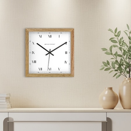 Square Wooden Wall Clock with Roman Numerals and Detailed Minute Track