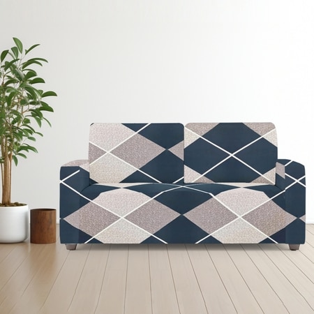 2 Seater Navy Cubes Sofa Cover