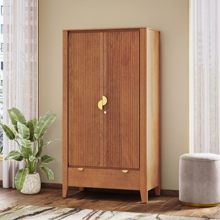 Toledo Solid Wood 2 Door Wardrobe In Amber Walnut Finish