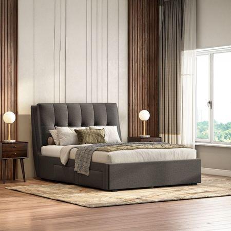 Bornholm Engineered Wood Queen Size Drawer Storage Upholstered Bed In Urban Grey Colour