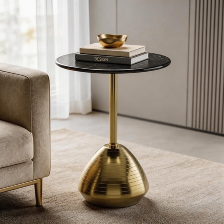 Della Metal and Marble Side Table In EPL Gold Finish