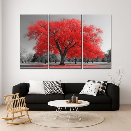 Truss Pcs Red Grey Tree Canvas Wall Prints Canvas Wall Prints Set of 3 Multicolor Matte