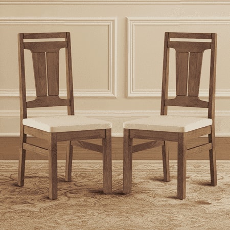 Tessa Solid Wood Dining Chair In Sienna Teak Finish With Wheat Brown Colour Fabric