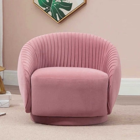 Lorna Swivel Solid Wood Round Chair in Pink Colour