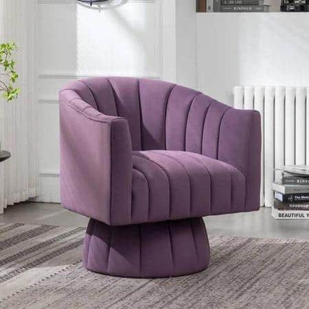 Morrow Swivel Solid Wood Round Chair in Purple Colour