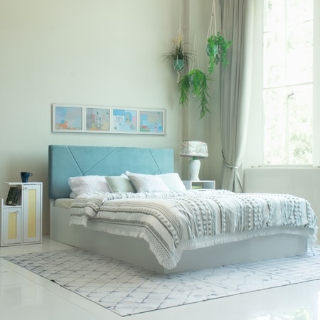 Kosha Engineered Wood Queen Size Bed With Hydraulic Storage (Melamine Finish, White Colour)