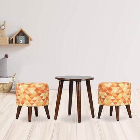 Daniel Solid Wood Ottomon in Yellow Colour