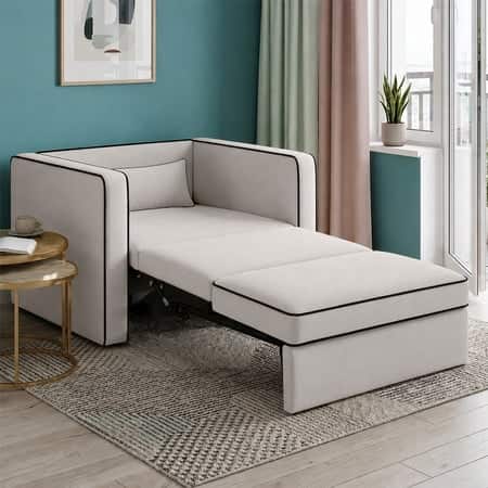 Elano Modern Premium 1 Seater Boucle  Pull Out Sofa Cum Bed with Improted Mechanism In off  White  Color