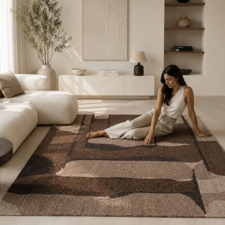 Handmade Wool Area Rug Modern Abstract Mocha Brown 8 x 10 Feet Carpet