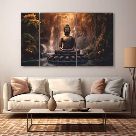 The Castle Decor Lord Buddha Meditation Wall Art Framed Painting 27x48 Inch (Style 14)