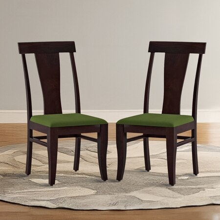 Fabio Solid Wood Dining Chair Set Of 2 In Mahogany Finish with Olive Green Colour