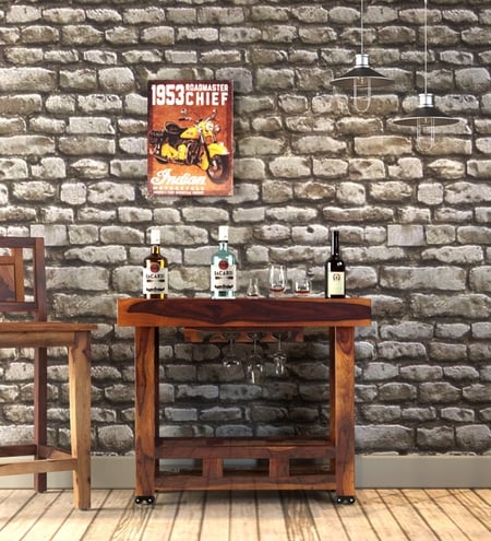 Lifty Solid Wood Bar Trolley in Provincial Teak Finish