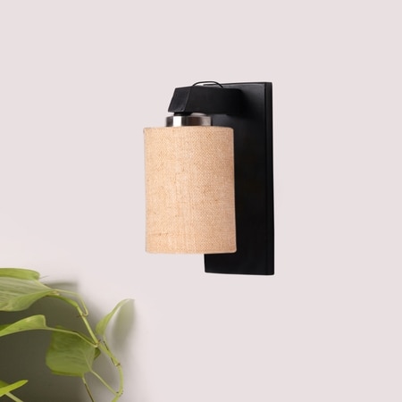 Devansh Solid Wood Electric Wall Light in Brown Colour with Beige Shade Count of 1 Light