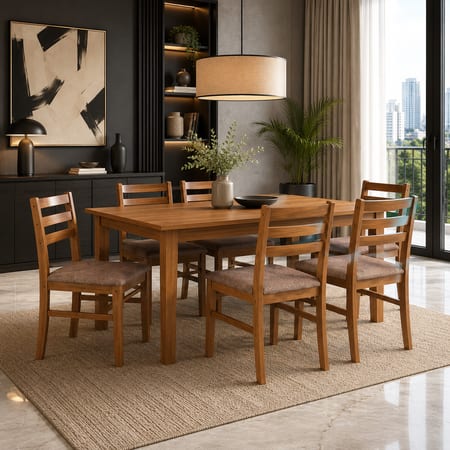 Seattle Starter Dining Set 1+6 (Rubberwood, Antique Oak Finish)