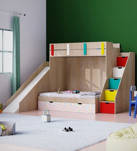 Sleep N SlideBunk Bed 6X5 Drawers On Wheels In Oak and Red Colour66