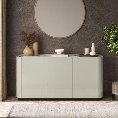 Dorian Engineered Wood Sideboard With Ceramic Top In Taupe High Gloss Finish