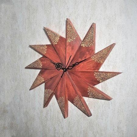 Brown Wooden Wall Clock hand cut marble dust fused with embossed 3d hand cone work