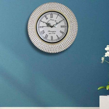 Alaca White Colour Engineered Wood Distress Finish Dotted wall Clock by Disoo Fashions