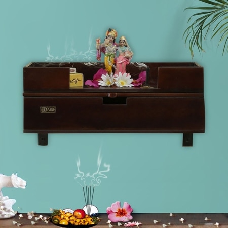 D'Dass Dark Wooden Shelf Style Temple For Pooja In Home and Office