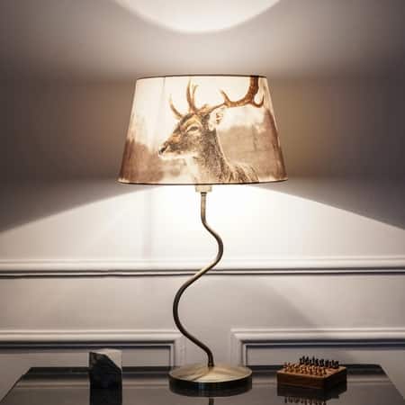 Lysandra Zigzag Table Lamp In Antique Brass Finish With Printed Cotton Shade