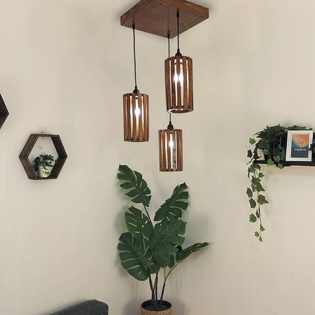 Casa Brown Solid Wood Cluster Hanging Light