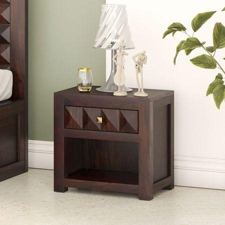 Diamond Solid Wood Bed Side In Walnut Finsh