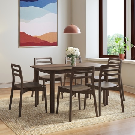 Dane Solid Wood 6 Seater Compact Dining Table with 6 Dane Solid Wood Dining Chair (Finish: Danish Walnut)