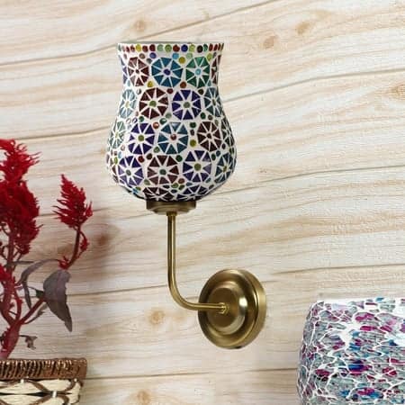 Devansh Metal Electric Wall Light in Gold Colour with Multicolor Shade Count of 1 Light