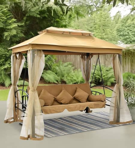 Fribourg Garden Gazebo Swing Cum Bed In Beige Finish