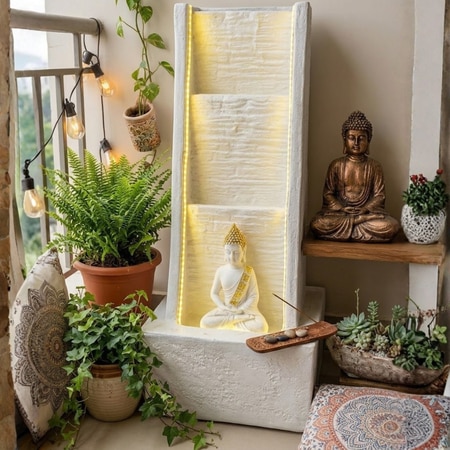 White Fiber Glass 3 Step Slate Indoor Water Fountain