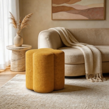 Remi Pouffee In Fabric Ochre