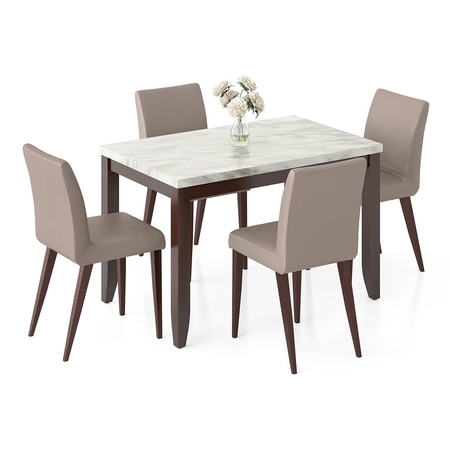 Matteo Engineered Wood 4 Seater Dining Table With 4 Persica Dining Chairs (Finish- Dark Walnut)