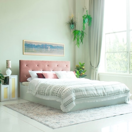 Nirodhah Engineered Wood Queen Size Bed With Hydraulic Storage (Melamine Finish, White Colour)
