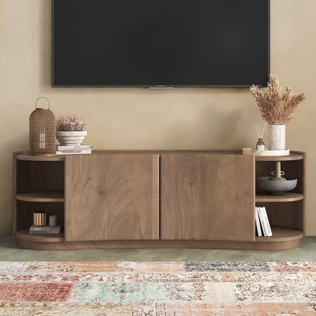 Torin Solid Wood TV Cabinet In Golden Ash Finish