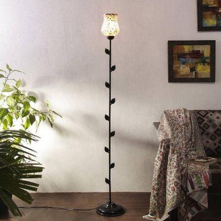 Audrey Multicolour Glass Floor Lamp with Black Iron Base