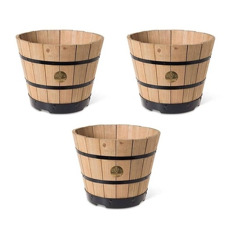VegTrug Wooden Barrel Planters 46cm Burnt Oak