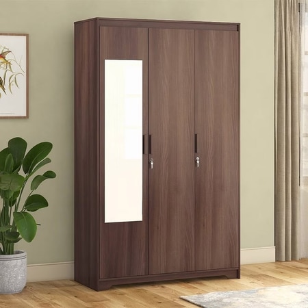Hilton 3 Door 1 Drawer Wardrobe With Mirror and Lock in Chestnut Acacia Finish