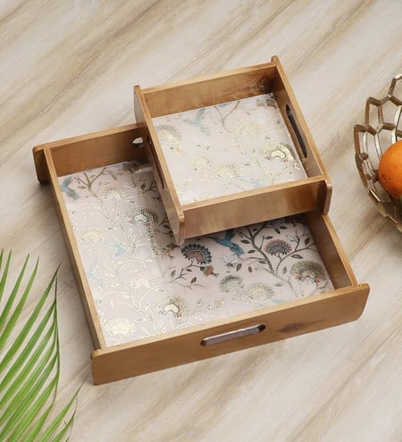 Chirping Garden Wooden Tray Set – Set of 2
