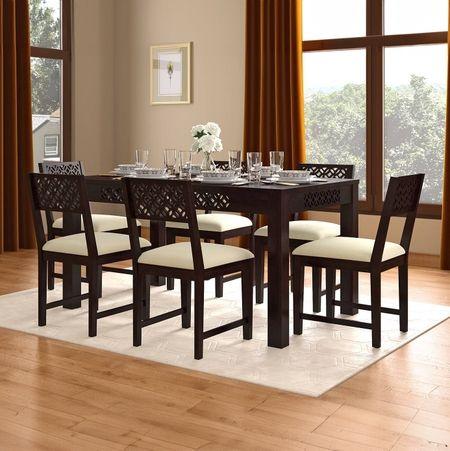 Alaca Solid Wood Dining Chair Set Of 2 In Mango Mahogany Finish & Camilla Ivory Fabric Colour