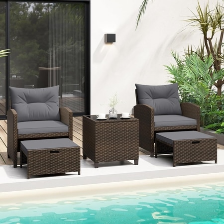 Carry Bird Wicker Patio Furniture Outdoor Balcony Chairs In Brown And Grey Colour