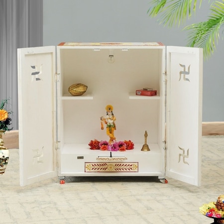 D'Dass Big Wooden Temple For Pooja Cabinet In Home and Office With Door
