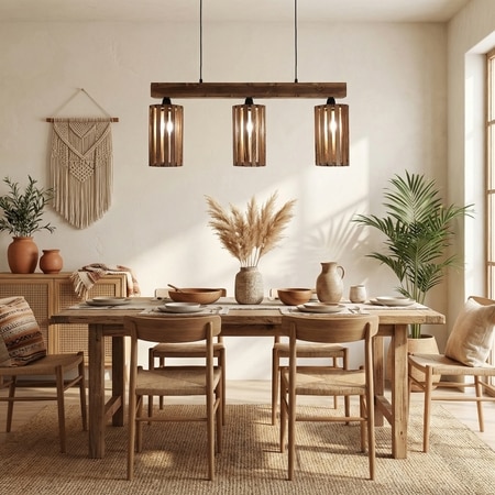Casa 3 Series Brown Solid Wood Cluster Hanging Light