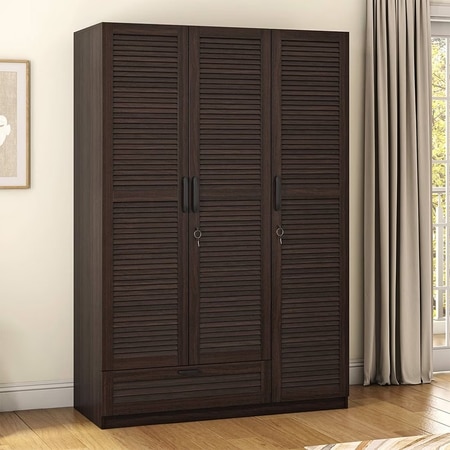 Bennis Engineered Wood 3 Door Wardrobe Without Mirror in Dark Walnut Finish