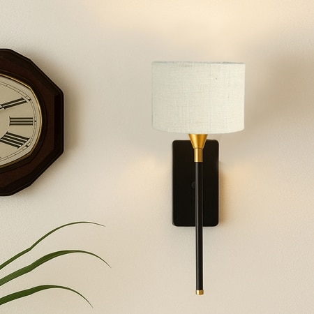 Devansh Metal Electric Wall Light in Black Colour with White Shade Count of 1 Light